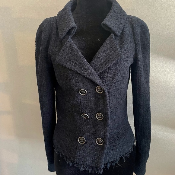 Chanel Cotton Tweed Jacket with Front Pockets in Blue White & Navy Blue —  UFO No More